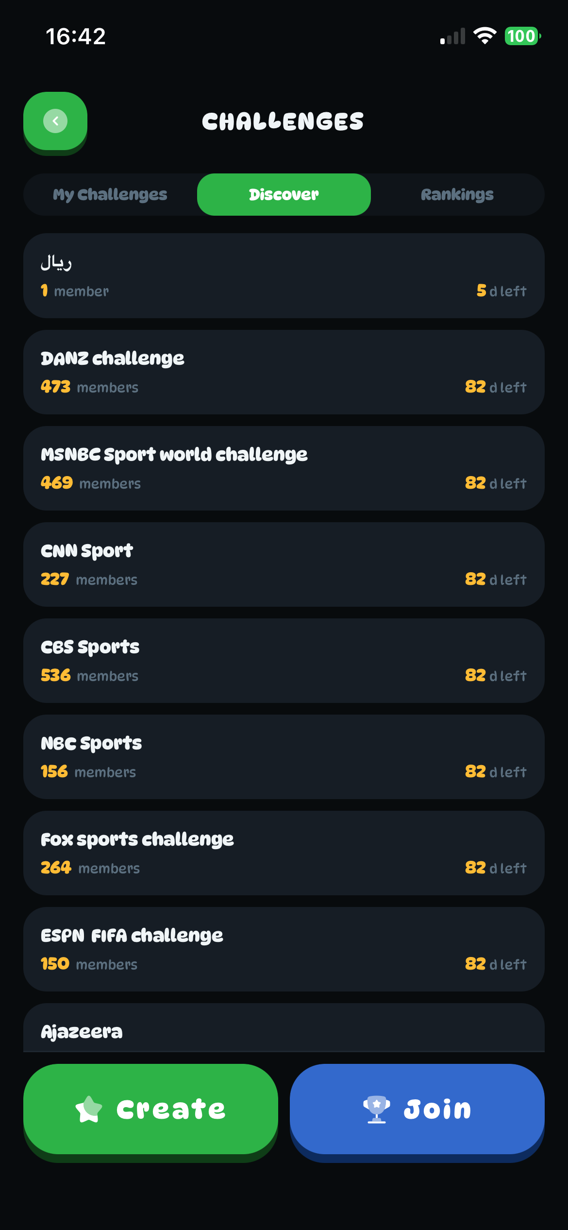 Challenge screen